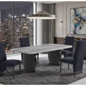 D2502 DINING TABLE AND 6 D12 BLACK DINING CHAIR