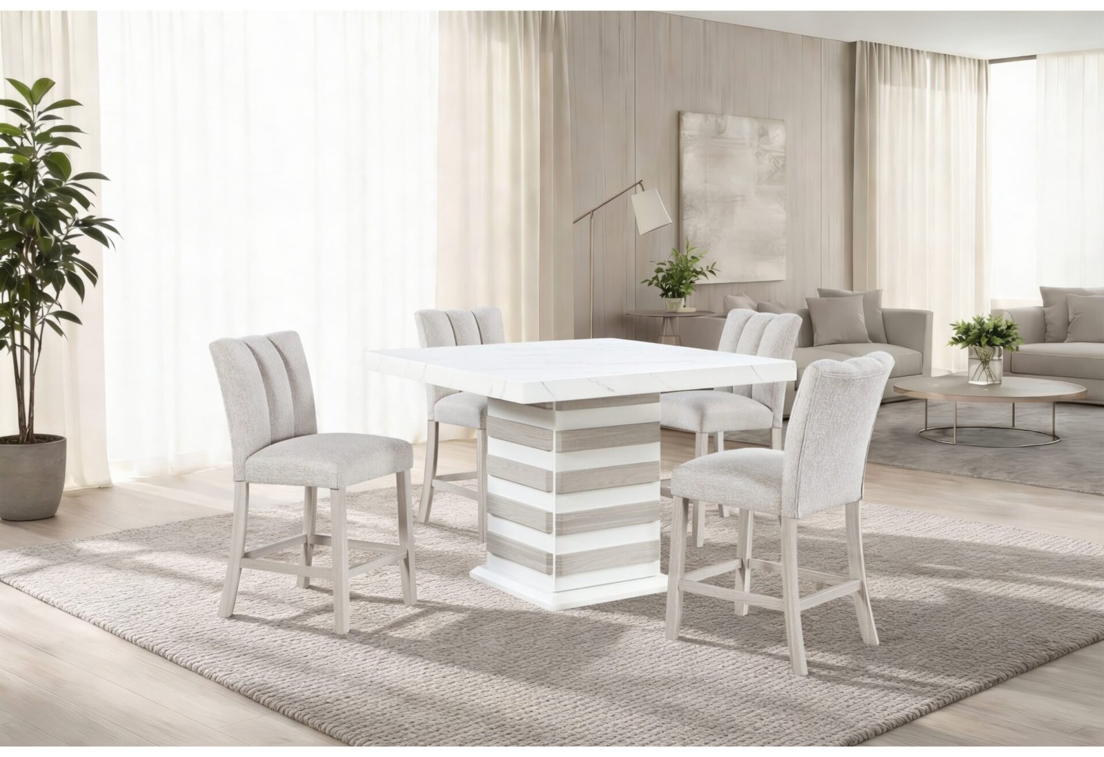 D2507 BAR TABLE WITH 4 D06 BAR STOOLS BEIGE