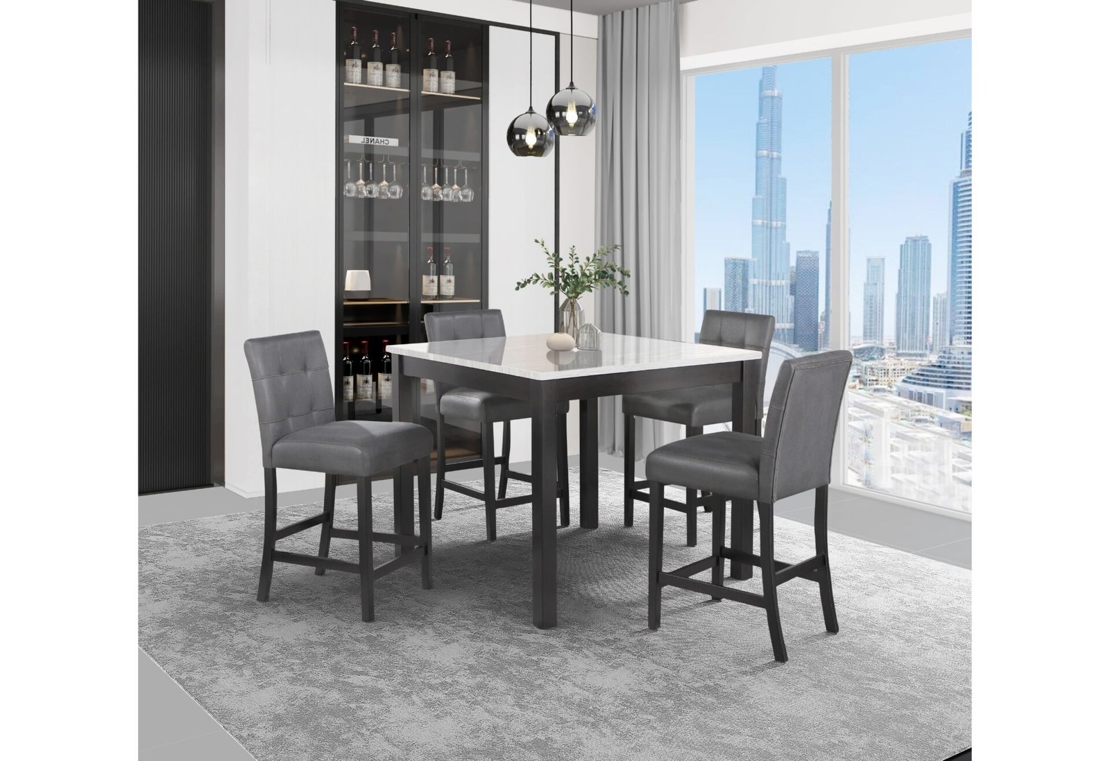 D4052 BAR TABLE AND 4 BAR STOOLS
