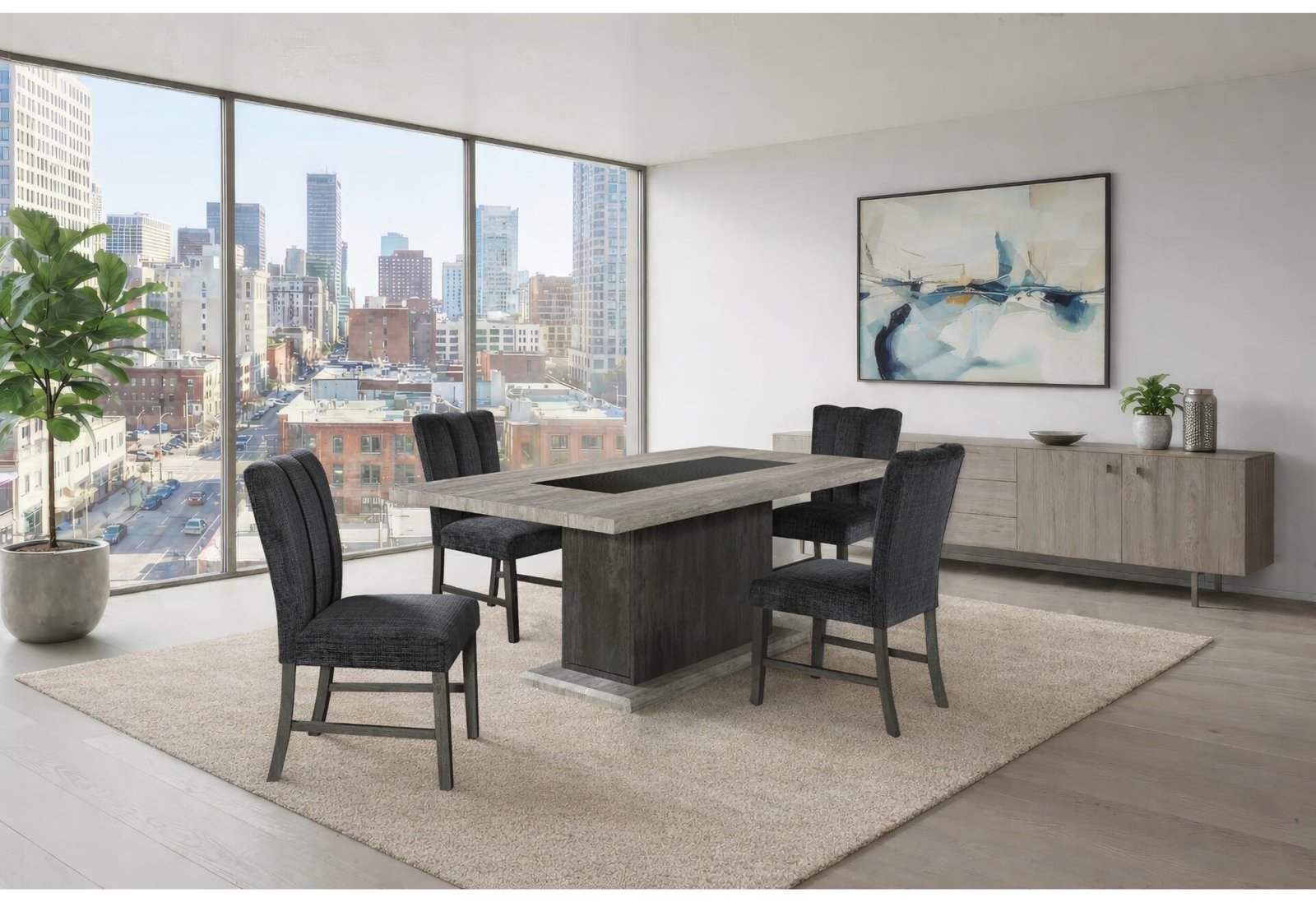 D8030 DINING TABLE, 4 D8030 DINING CHAIRS AND BENCH