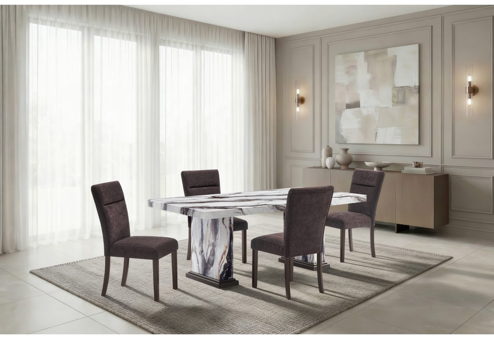 D8212 DINING TABLE WITH 6 D8212 DINING CHAIRS BROWN