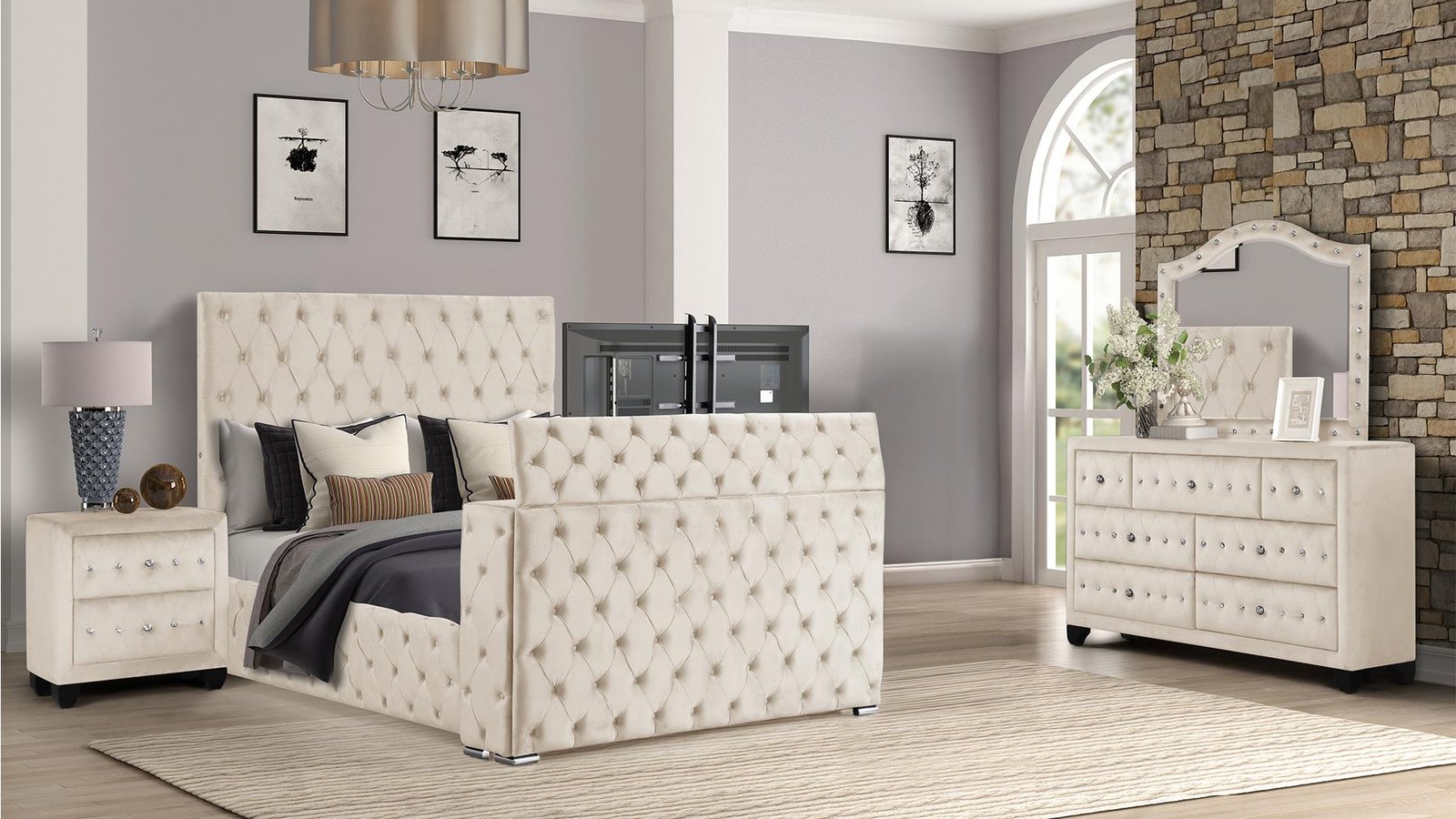 ENCORE KING 4PC BEDROOM SET IN BEIGE