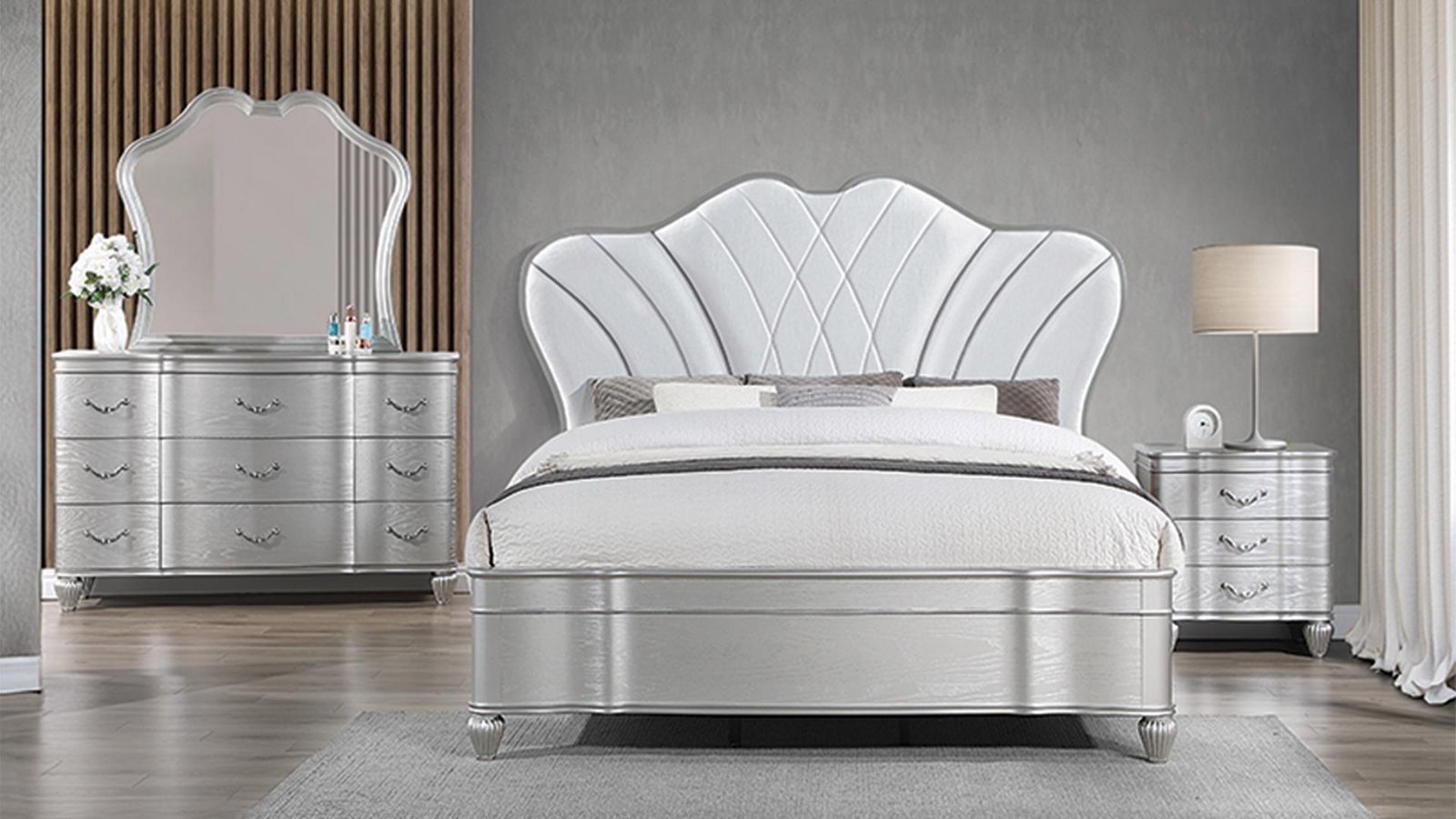 EROS QUEEN 4PC BEDROOM SET SILVER