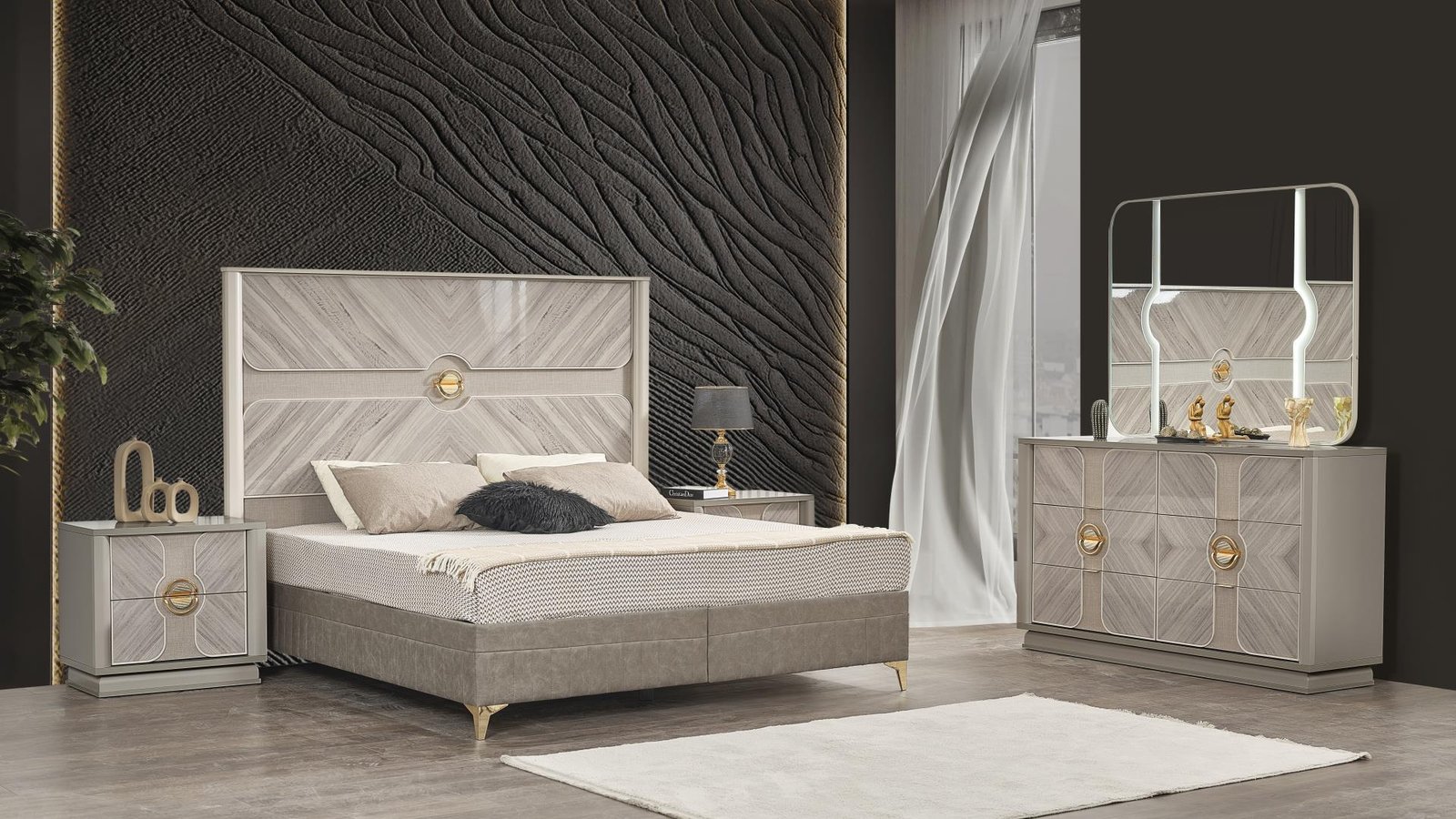 ETERNITY KING 4 PC BEDROOM SET IN BEIGE