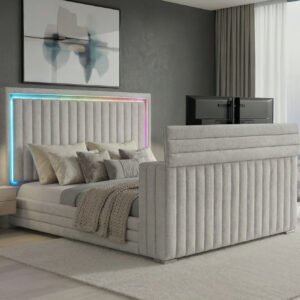 ELIAS GREY KING BED WITH IMMERSIVE SOUND SPEAKER, LED, TV LIFT & FP