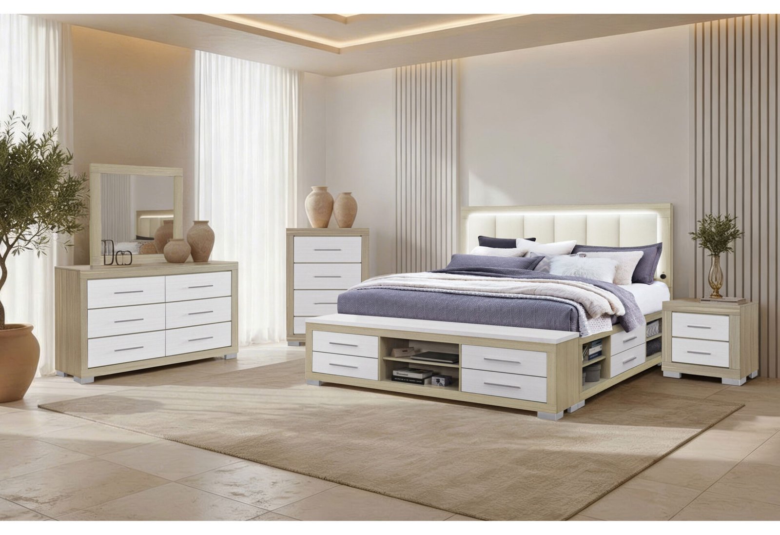 EMMA NATURAL/WHITE QUEEN BED GROUP