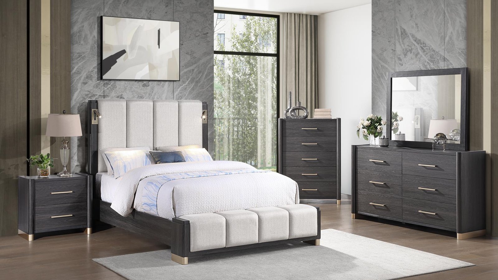 CLIFTON QUEEN 5PC BEDROOM SET IN CHARCOAL GRAY