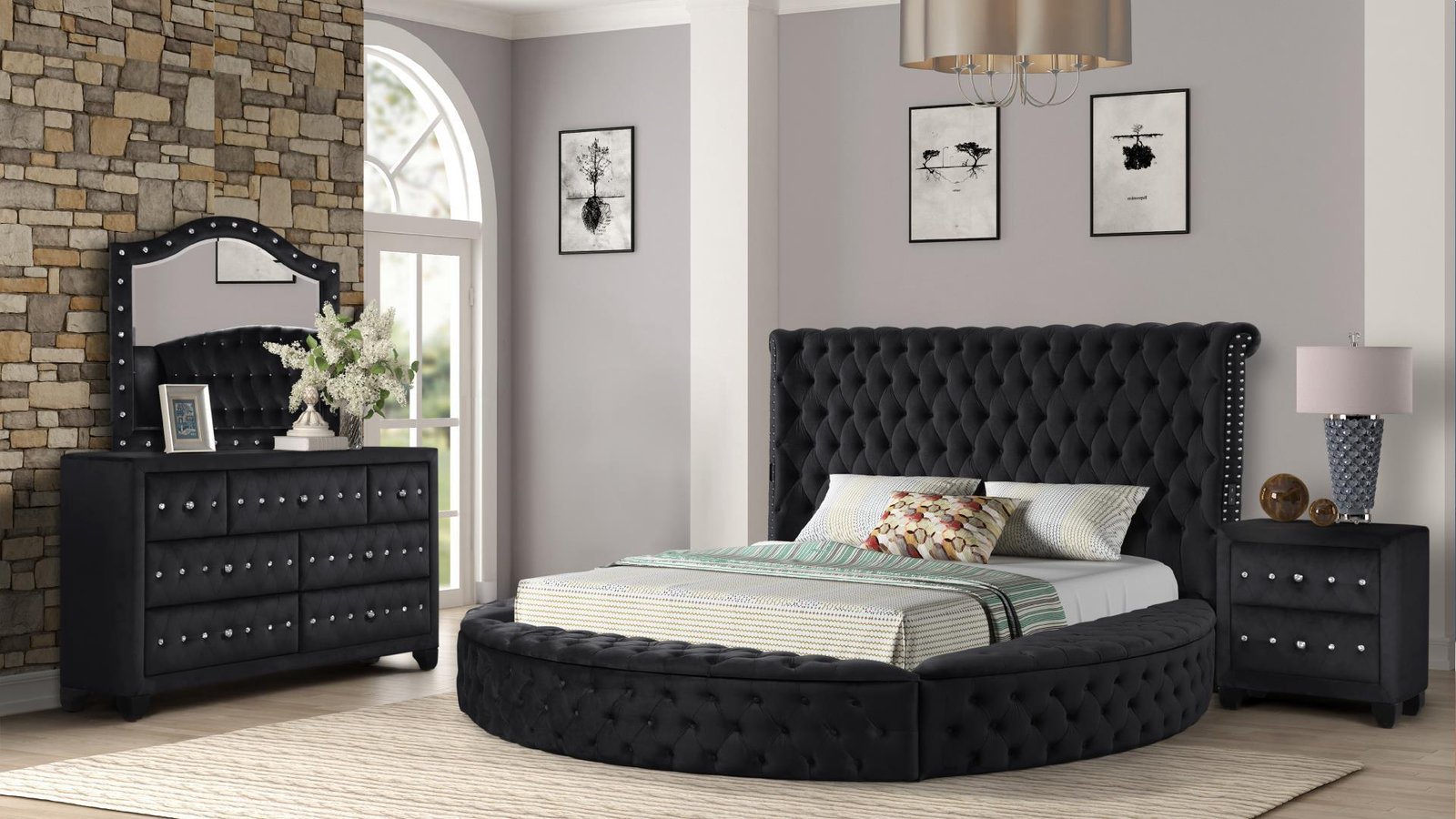 HAZEL QUEEN 4 PC BEDROOM SET IN BLACK