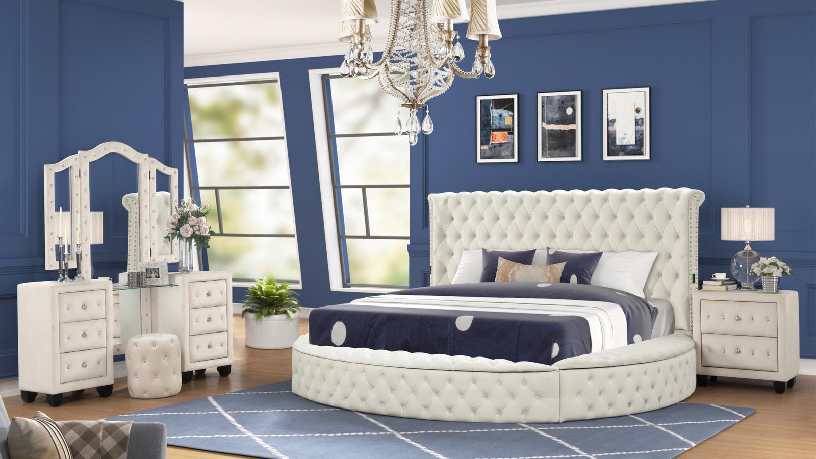 HAZEL KING 4 PC VANITY BEDROOM SET IN CREAM
