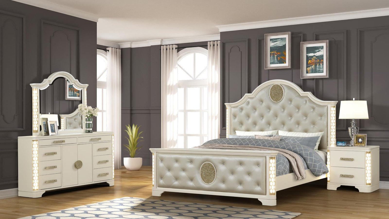 JASMINE QUEEN 4 PC BEDROOM SET IN BEIGE