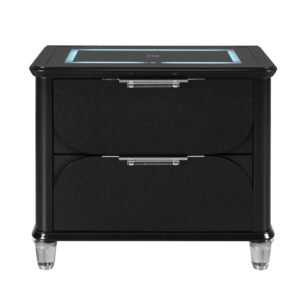 LANDO BLACK NIGHTSTAND WITH SPEAKER AND WIRELESS CHARGING PLATFORM