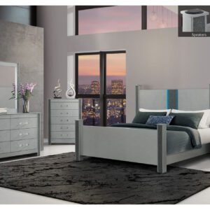 LOGAN SILVER FULL BED GROUP W/ LED AND SPEAKERS