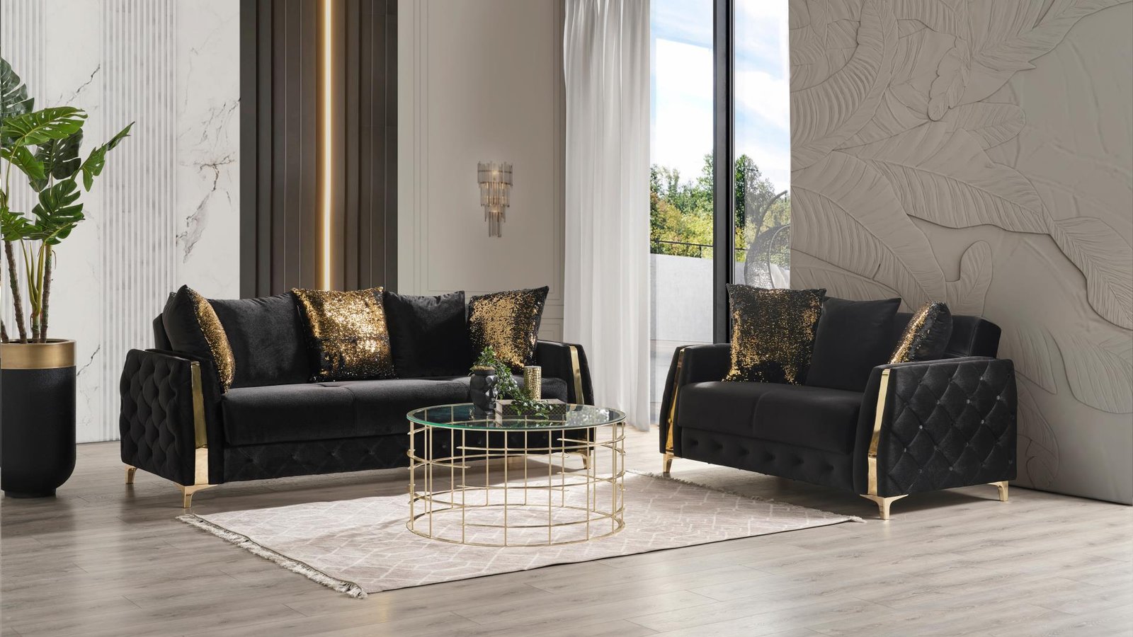 LUST 2 PC Living Room Sets IN BLACK