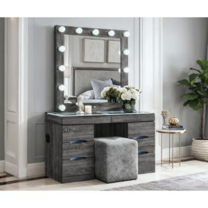 LEXI GREY VANITY SET WITH STOOL