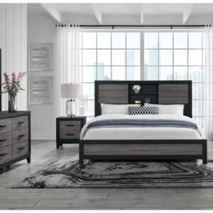 LISBON GREY/BLACK BOOKCASE FULL BED GROUP
