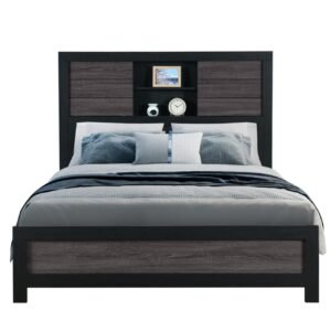 LISBON GREY/BLACK BOOKCASE QUEEN BED