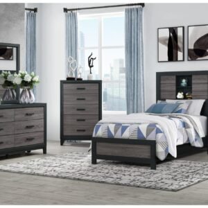 LISBON GREY/BLACK BOOKCASE TWIN BED GROUP