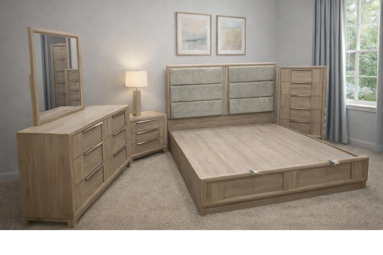 LULU KING 5 PC BEDROOM SET BEIGE / GREIGE WOOD FINISH