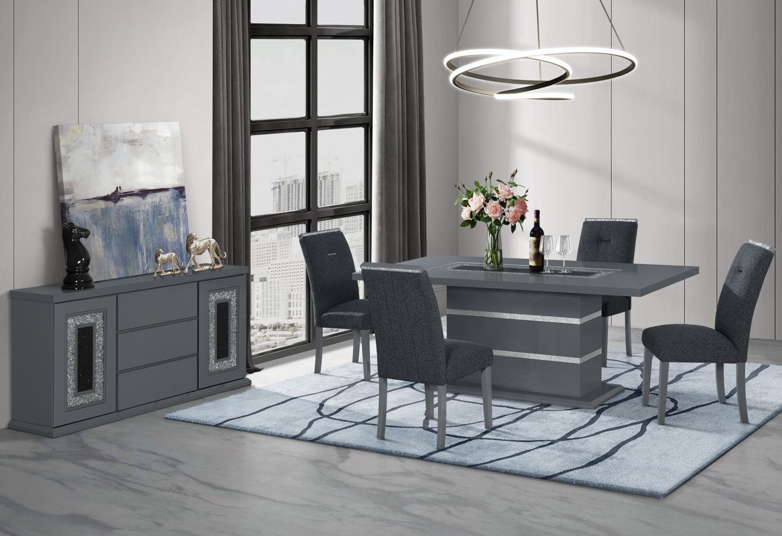MONACO DARK GREY DINING TABLE AND 8 MONACO DARK GREY DINING CHAIRS