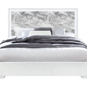 NAOMI SILVER MARBLE KING BED WITH LED