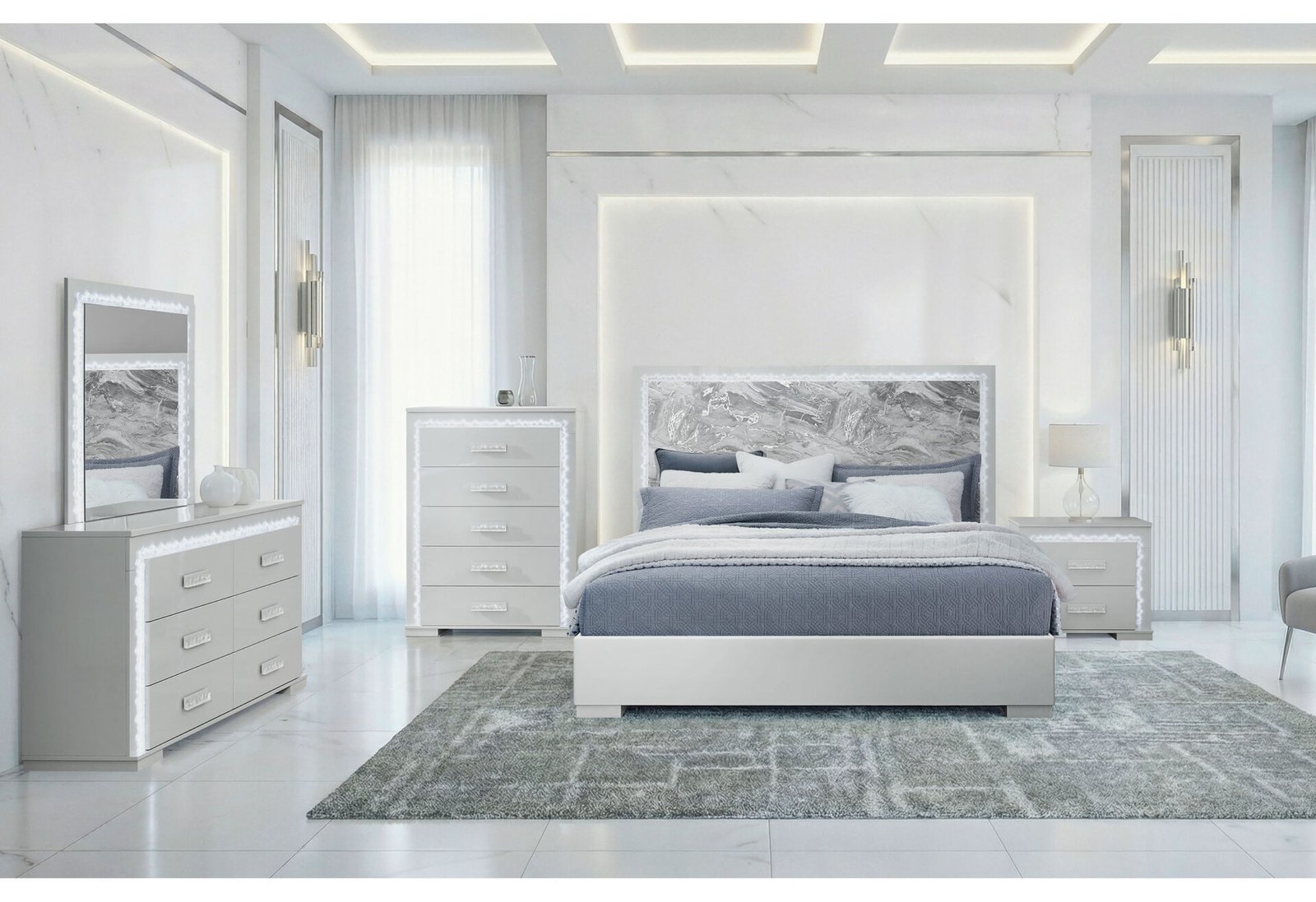 NAOMI SILVER MARBLE FULL BED GROUP