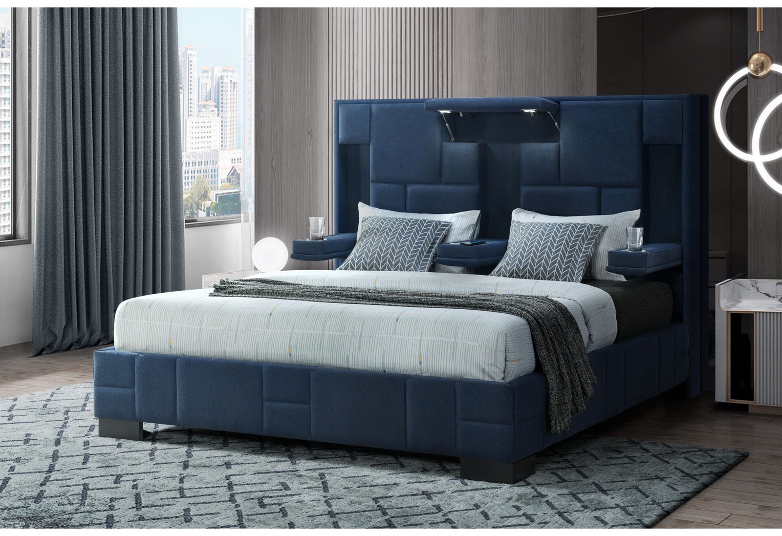 OSCAR NAVY BLUE QUEEN BED NO WOOD TRIM