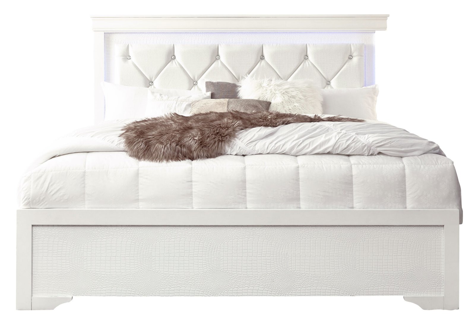 POMPEI METALLIIC WHITE KING BED WITH LED
