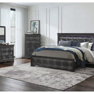 POMPEI METALLIC GREY KING BED GROUP WITH LED
