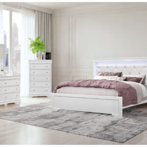 POMPEI METALLIC WHITE QUEEN BED GROUP WITH LED