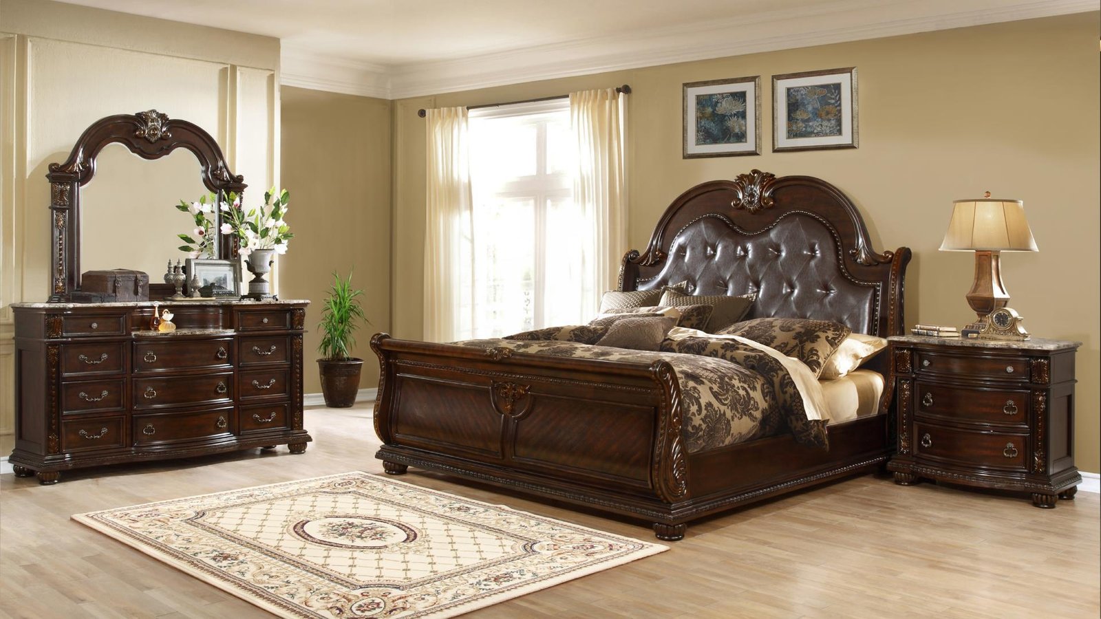 ROMA QUEEN 4 PC BEDROOM SET IN WALNUT