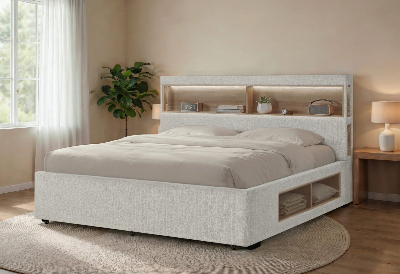 SADIE BEIGE QUEEN BED WITH STORAGE
