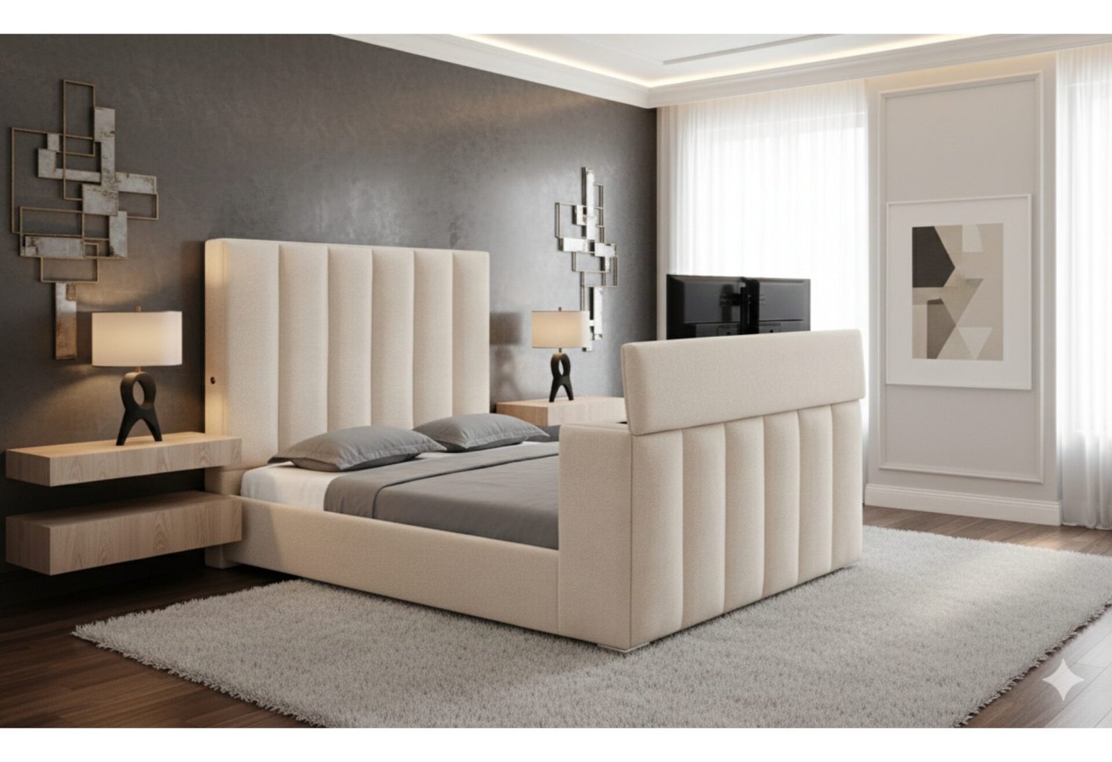 SERENITY BUFF QUEEN BED WITH SPEAKER TV LIFT AND FIREPLACE