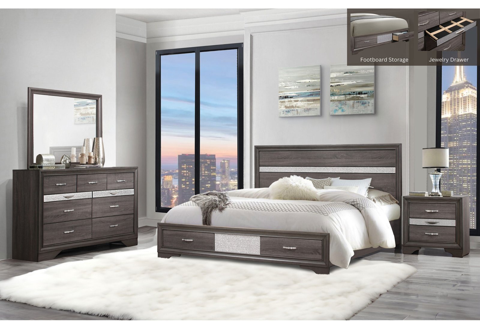 SEVILLE GREY QUEEN BED GROUP