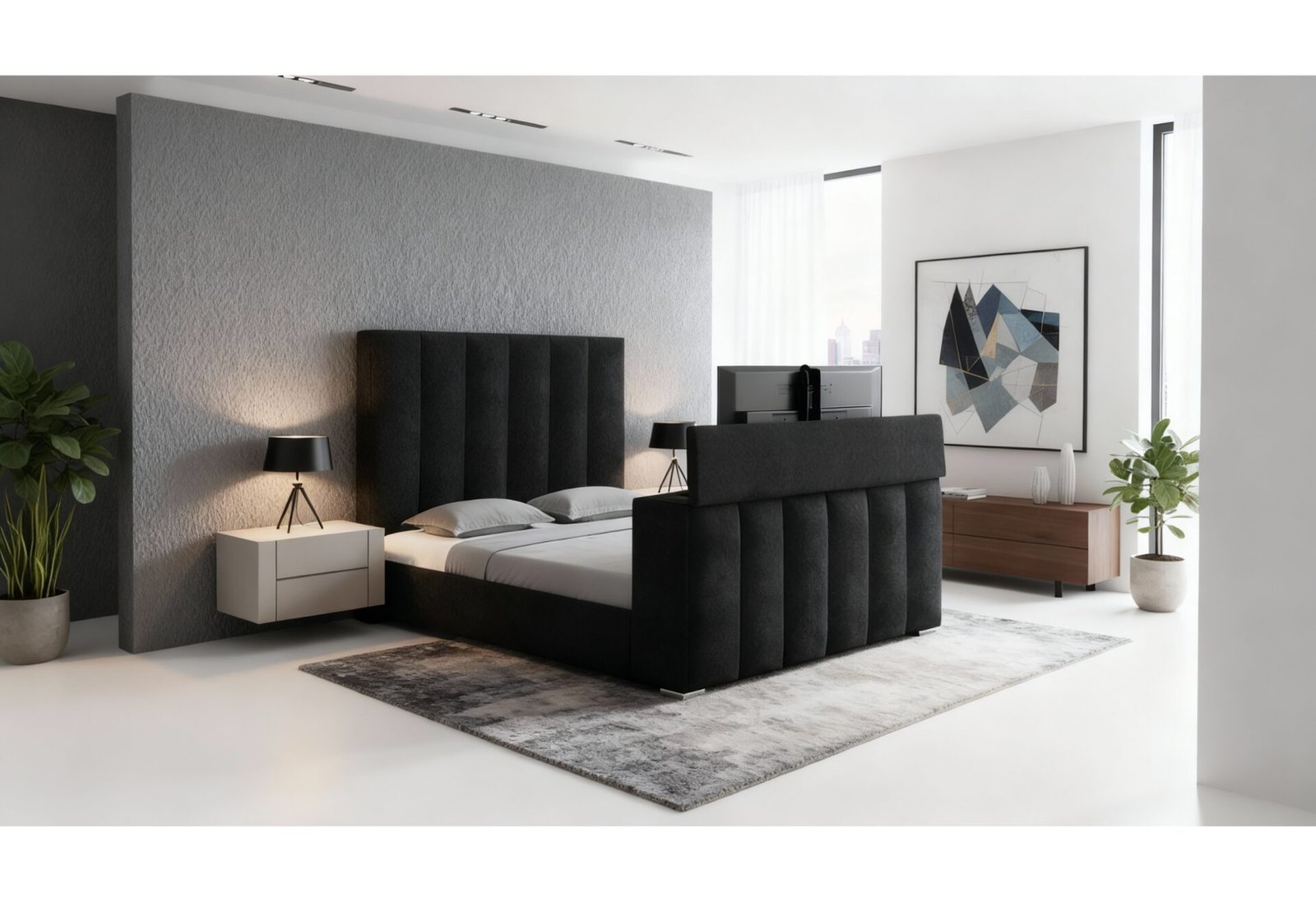 SERENITY ONYX QUEEN BED WITH SPEAKER, TV LIFT AND FIREPLACE