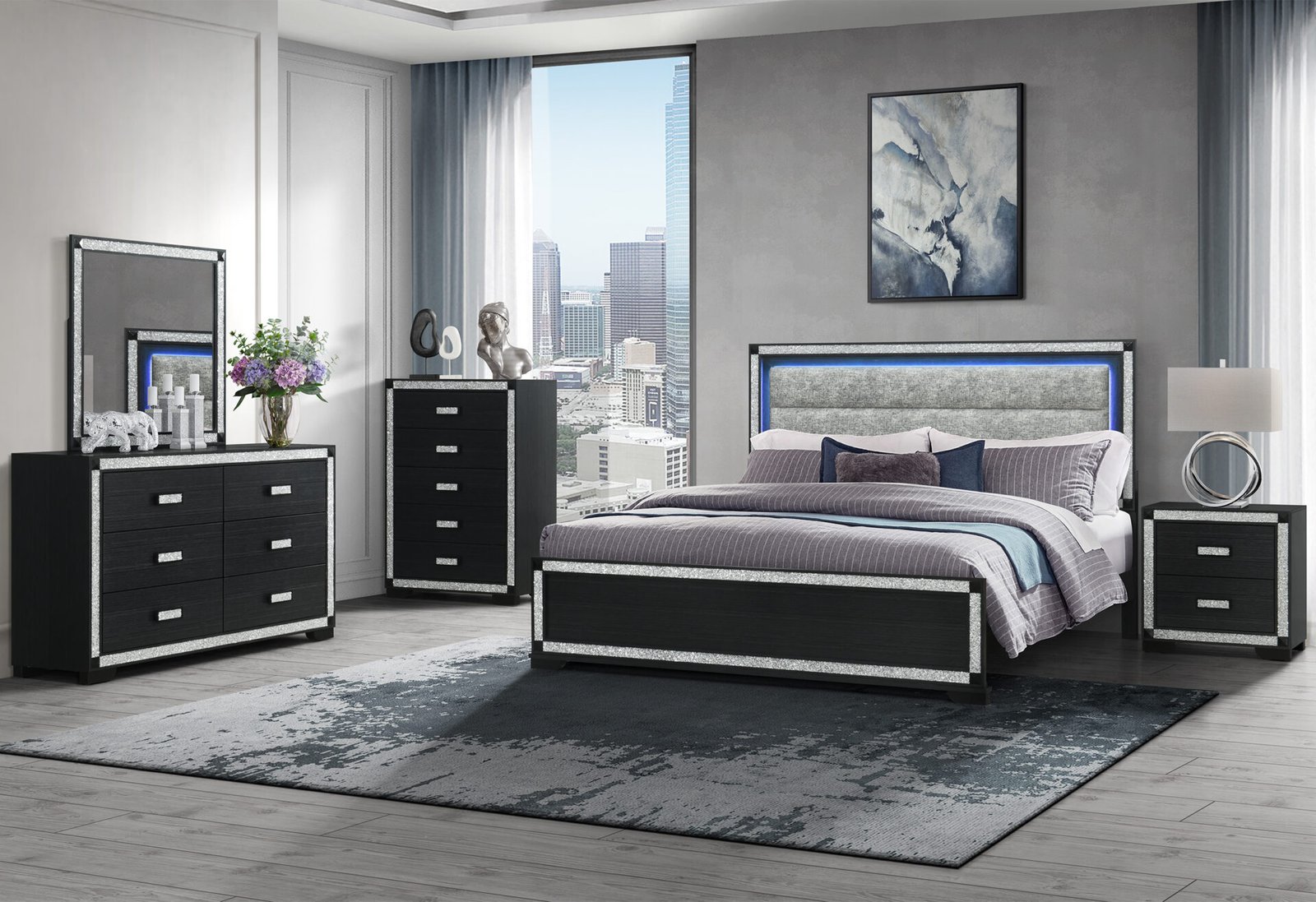 SOLEIL CHARCOAL QUEEN BED GROUP