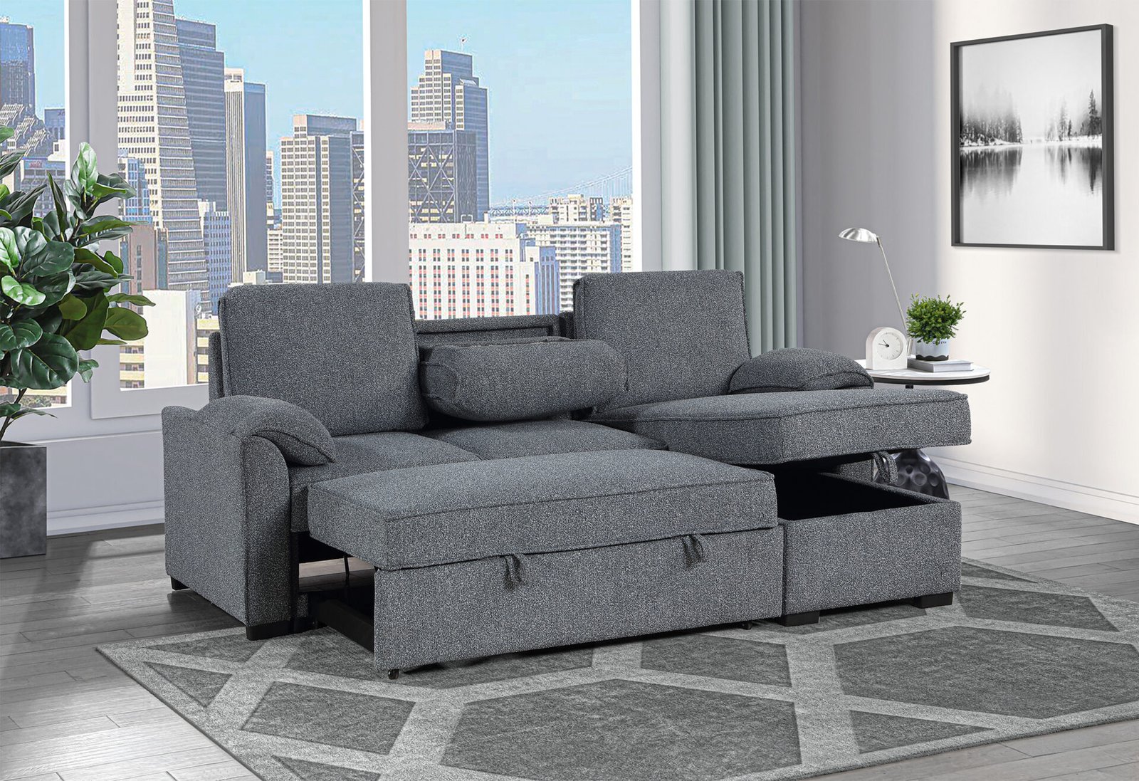 U0808 DARK GREY REVERSIBLE SOFA BED - Image 2