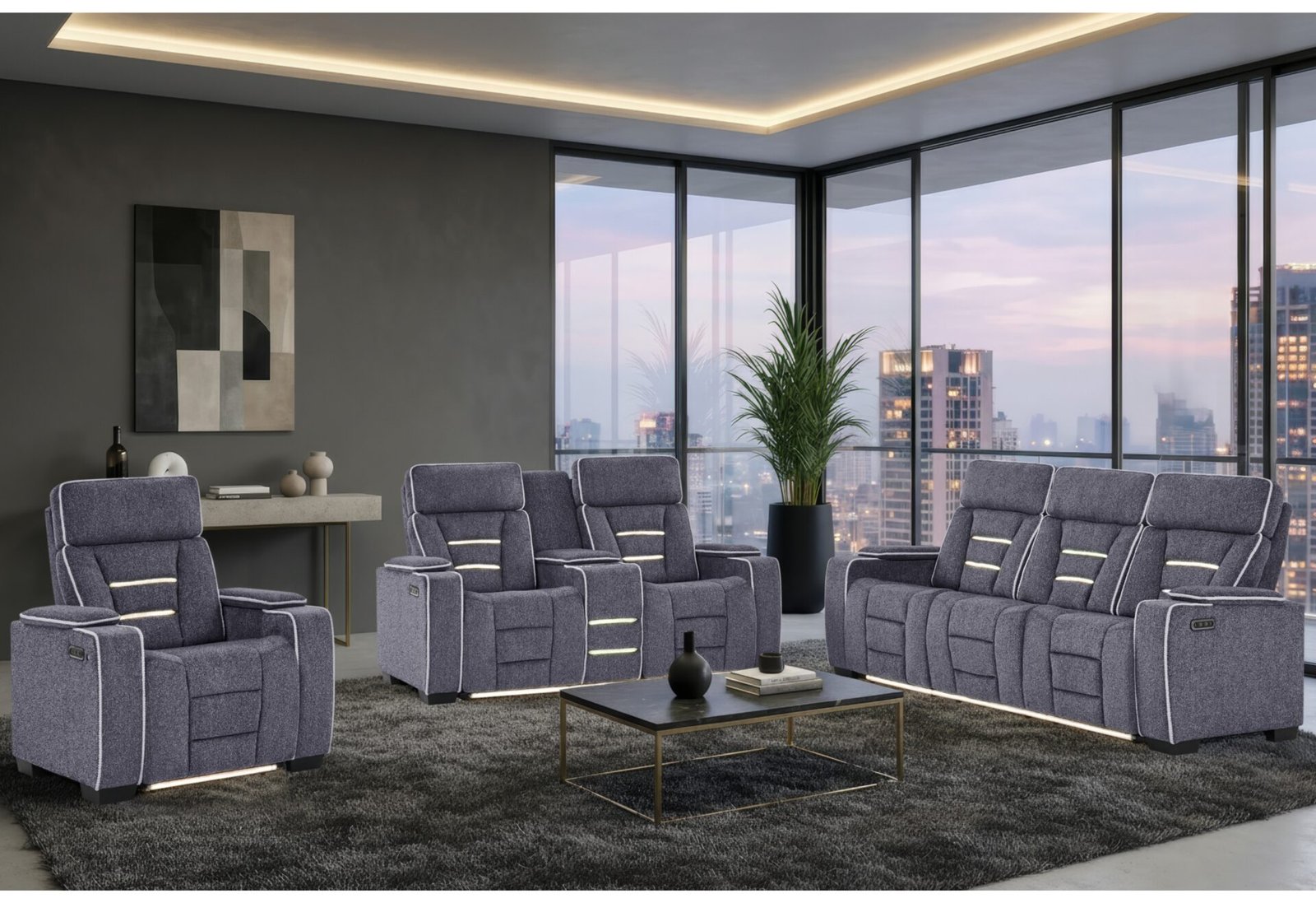 U1895 GREY P2 RECLINING SOFA/CONSOLE RECLINING LOVESEAT