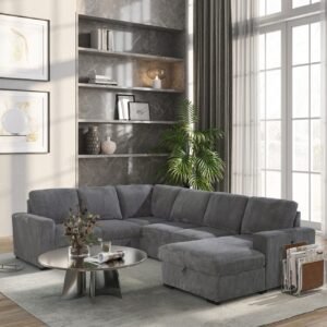 U2660 GREY SECTIONAL W/PULL OUT SOFA BED