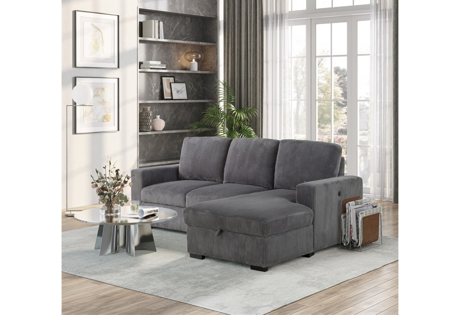 U2660-Grey-RSC-L-Shape-2.jpg U2660 GREY L SOFA BED SECTIONAL WITH PULLOUT - Image 2