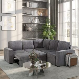 U2660 GREY SECTIONAL W/O CHAISE AND W/ PULLOUT SOFA BED