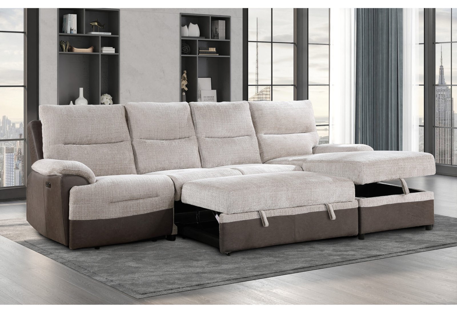 U3822 BEIGE/BROWN SECTIONAL WITH PO AND USB - Image 2