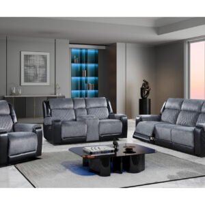 U5914 GREY/BLACK RECLINING SOFA/CONSOLE RECLINING LOVESEAT/RECLINER