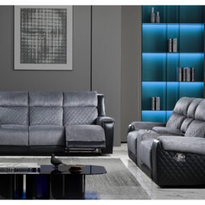 U5914 GREY/BLACK RECLINING SOFA/CONSOLE RECLINING LOVESEAT