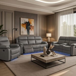 U6026 GREY PU 46A REC SOFA/CONSOLE REC LOVESEAT WITH SPEAKER