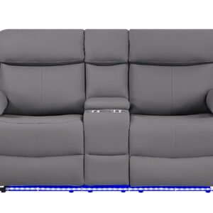 U6026 GREY PU 46A CONSOLE RECLINING LOVESEAT WITH LED AND SPEAKER