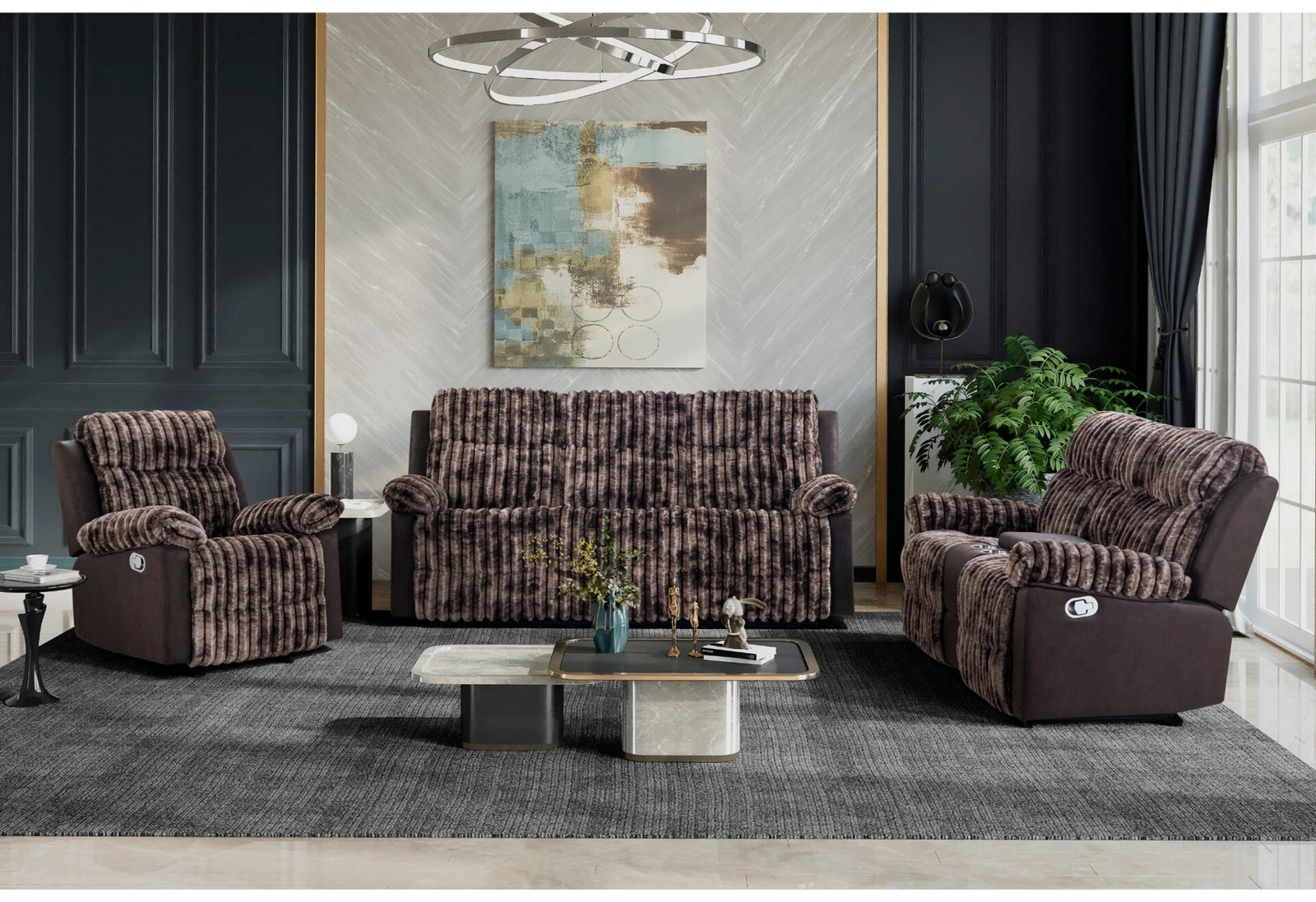 U6028 BROWN RECLINING SOFA/CONSOLE RECLINING LOVESEAT/GLIDER RECLINER