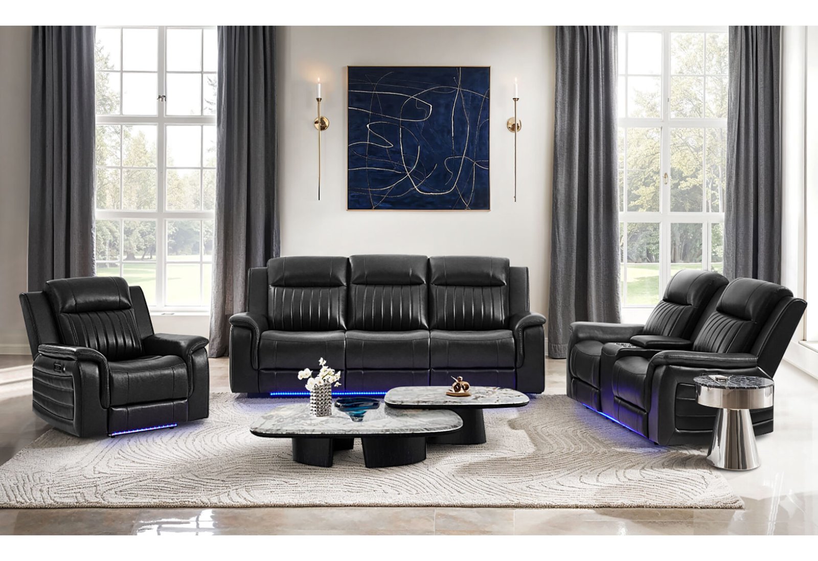 U8879 CHARCOAL PWR REC SOFA/PWR CON REC LOVESEAT/PWR REC W/LED & GL SS