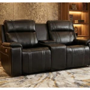 U8880 BLACK LEATHER POWER CONSOLE RECLINING LOVESEAT WITH COOLER