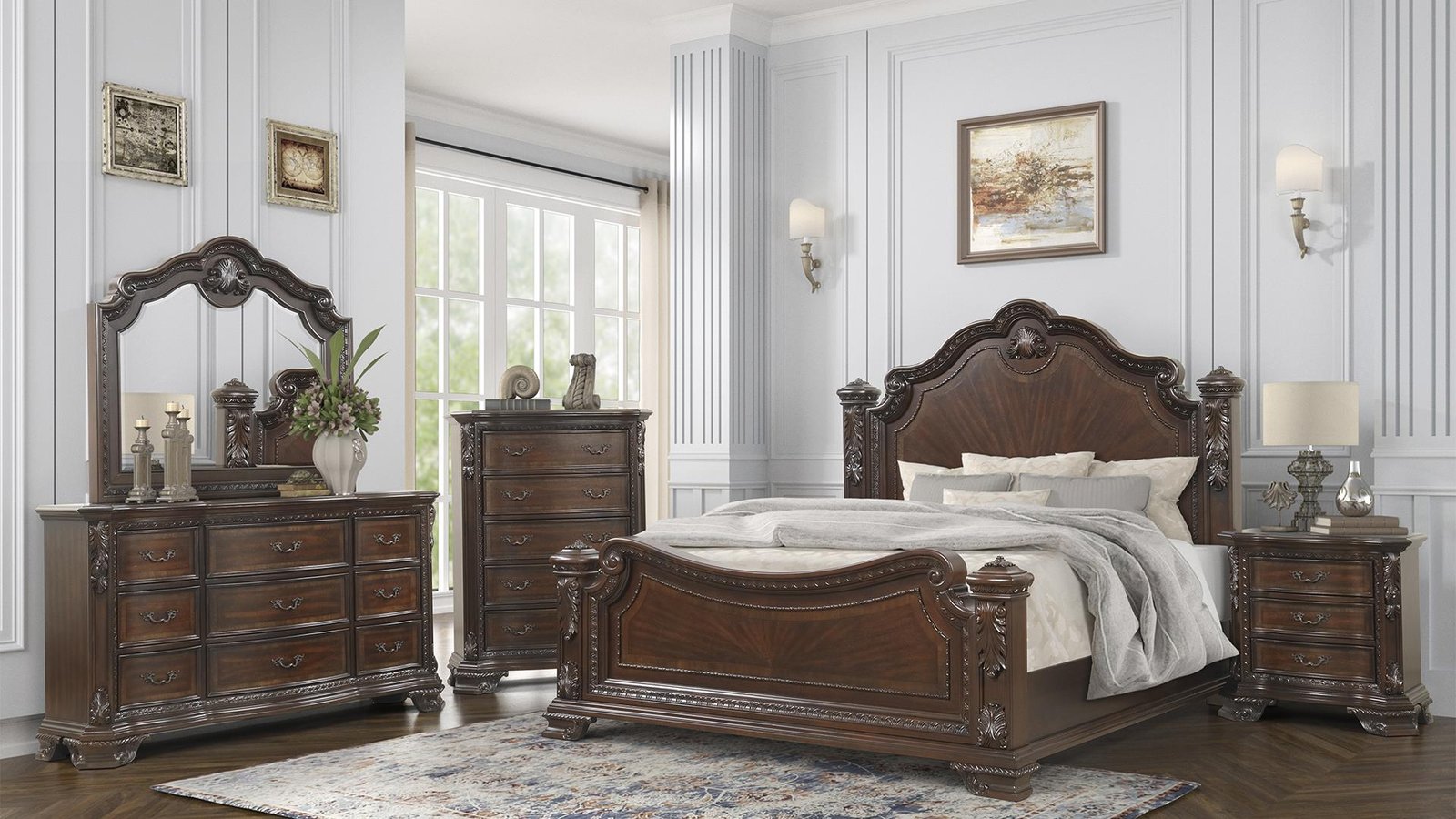 VINTAGE KING 4 PC BEDROOM SET IN WALNUT