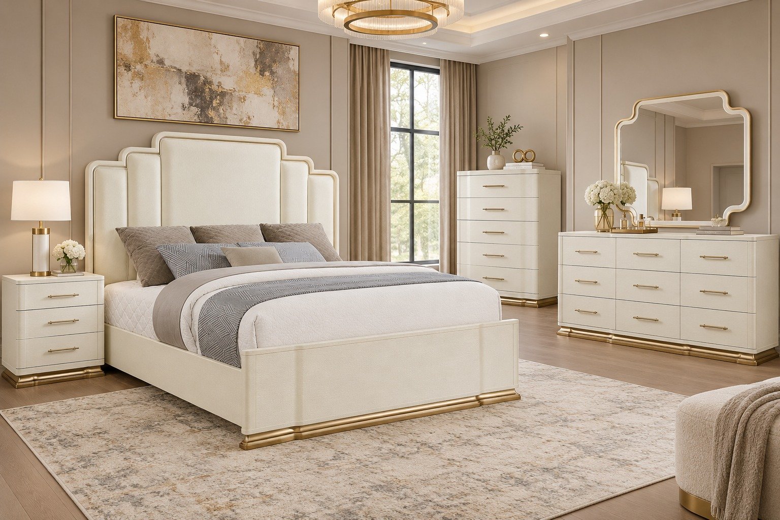 LEXINGTON QUEEN 5 PC BEDROOM SET IN BEIGE